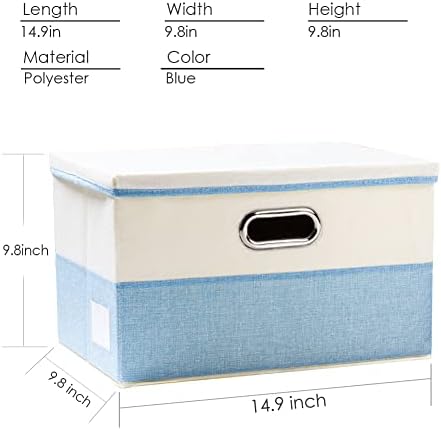 PRANDOM Collapsible Storage Bin with Lid [3-Pack] Fabric Foldable Storage Box Organizer Container Basket Cube with Cover for Home Bedroom Closet Office Nursery Blue&Cream(14.9x9.8x9.8) - Image 4