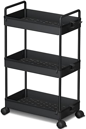 Ronlap 3 Tier Slim Rolling Storage Cart with Wheels Utility Organizer,Black by Ronlap
