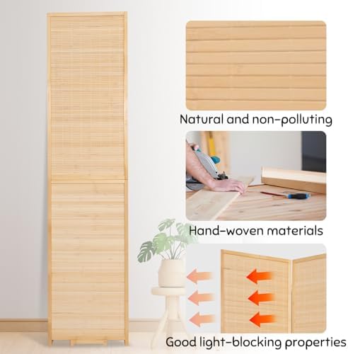 Bamboo Mesh Woven Room Divider 5.6FT,4 Panel Folding Privacy Screen,Beige - Image 7
