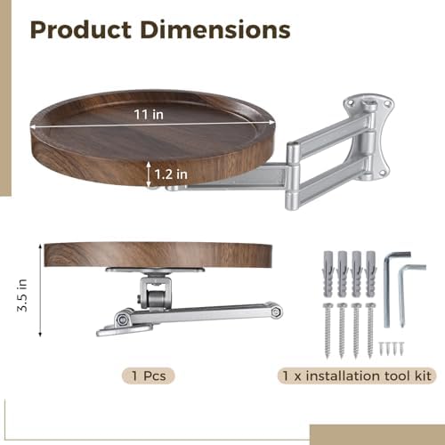 Wall Mounted Bedside Shelf, 11 in Round Floating Table for Wall, Foldable Side Tray with Swing Arm Bracket, Space Saving Nightstand Desk for Bedroom, Sofa, Small Study Corner - Image 4