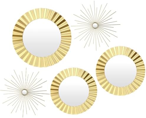 MorningRo 5 Pack Gold Metal Mirrors for Wall Gold Starburst Sunburst Wall Decor Set Metal Round Mirrors Decor Hanging Art Circle for Living Room Bathroom Bedroom Modern Decorative Gifts - Image 2