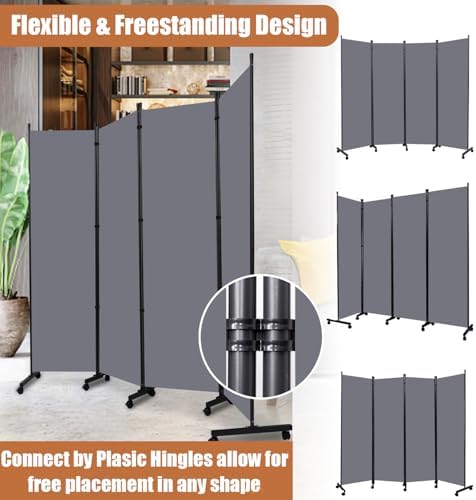 Room Divider Large 4 Panel Privacy Screen,Portable Room Partition on Wheels - Image 4