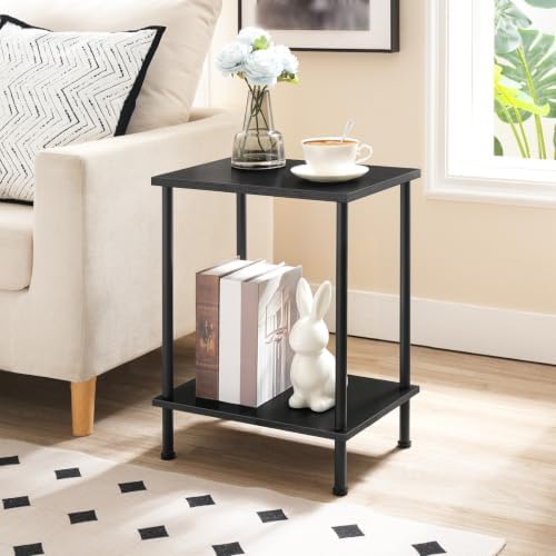HOOBRO End Table, Small Side Table, Nightstand with 2-Layer Storage Shelves, Sofa Table for Small Spaces, Living Room, Bedroom, Stable Frame, Easy Assembly, Black BB09BZ01 - Image 2