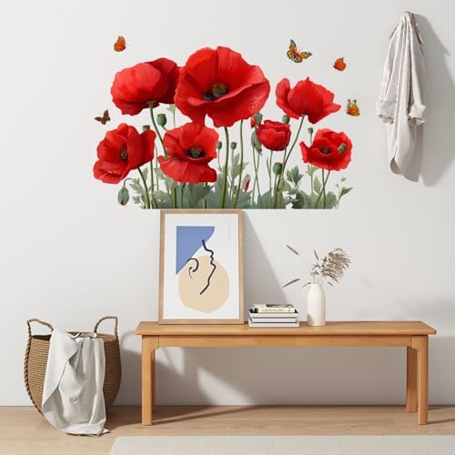 ANNA QUEEN Red Poppy Flower Wall Decals with Butterflies | Peel and Stick Floral Wall Stickers – Removable Garden Bloom Vinyl Wall Art for Bedroom, Living Room, Hallway & Window Décor - Image 7