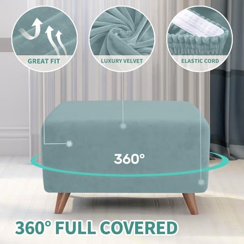 MAXIJIN Velvet Ottoman Cover Rectangular Stretch Square Ottoman Covers Slipcover Rectangle Washable Foot Stool Cover Thick Storage Protector with Elastic Bottom (Ottoman X-Large, Dusty Blue) - Image 4