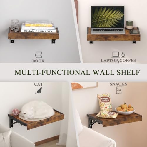 TEAMIX Wall Mounted Bedside Shelf, Wood Floating Nightstand, Folding Bedside Table for Small Space Bedroom, Living Room Organizer Storage Phone,Glasses, Books (Brown, Basic) - Image 7