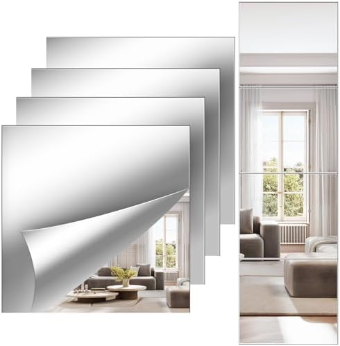 Full Length Wall Mirror Tiles, 12'' x 14'' x 4PCS, Acrylic Unbreakable Full Body Mirror for Bedroom Squares Shatterproof Mirror Sheets Wall Mounted for Home Gym Door by Unknown
