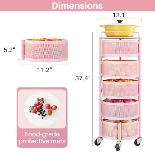SNTD 5-Tier Fruit and Vegetable Basket Bowls for Kitchen, Rotating, Pink - Image 2