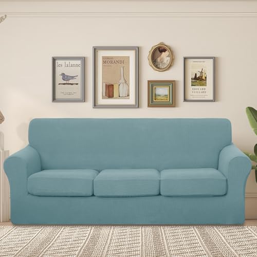 U-NICE HOME 4 Pieces Stretch Couch Cover Sofa Slipcover, Light Blue - Image 2