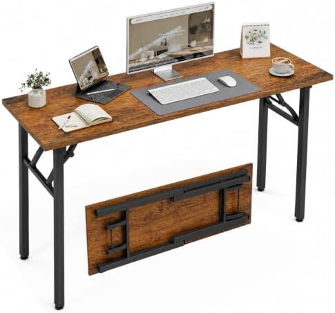 XBurmo Folding Desk Foldable Table, No Assembly 55.1" Foldable Desk Space-Saving Workstation for Small Space, Computer Table, Flat Storage for Home Office, Bedroom, Dorm, Study Room, Rustic Brown by XBurmo