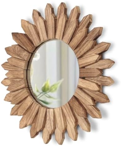 LOSOUR Wall Decor 12 inch Rustic Round Wood Mirror Decorative Boho Sunburst Mirror Boho Home Decor Farmhouse Wall Decor for Bedroom Living Room Entryway by LOSOUR