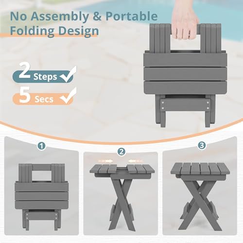 LUE BONA Small Outdoor Folding Side Table HDPS 14 Inch Height, Netural Grey - Image 5
