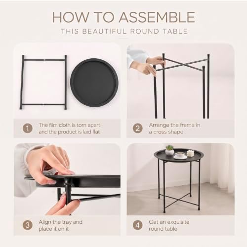 4 Pcs Metal Folding Side Table, Round End Table for Outdoor Patio Balcony - Image 5