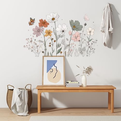 ANNA QUEEN Botanical Flower Wall Decals Peel and Stick, Minimalist Wildflower Wall Stickers, Floral Wall Decor Removable Vinyl Wall Art for Bedroom Living Room Home Decor - Image 4