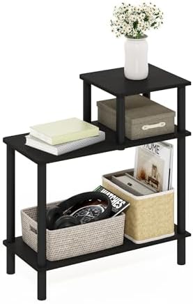 Furinno Turn-N-Tube Side Table, 3-Tier Rectangle Sofa End Table with Open Shelf, Toolless Assembly Night Stand, Bedside Table, for Living Room, Bedroom, Espresso by Furinno-FitsYourSpaceFitsYourBudget