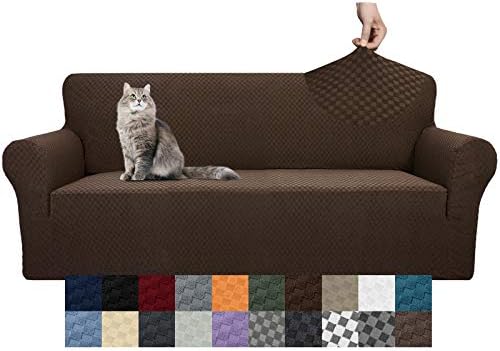 YEMYHOM Couch Cover Latest Jacquard Design High Stretch Sofa Covers for 3 Cushion Couch, Pet Dog Cat Proof Slipcover Non Slip Magic Elastic Furniture Protector (Large, Dark Coffee) by YEMYHOM