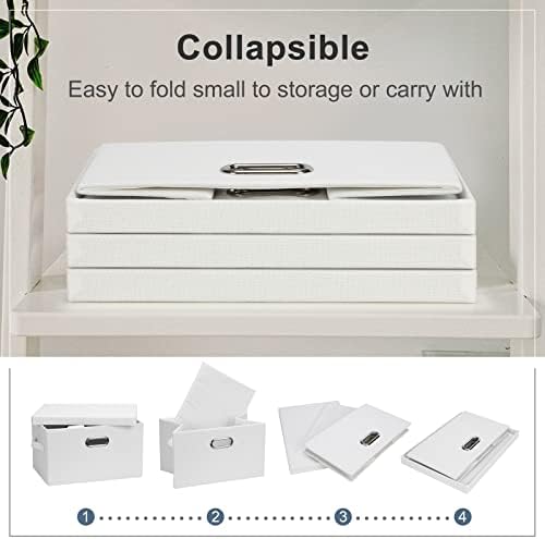 Graciadeco Medium 15" 21 Quart Collapsible Stackable Storage Bins with Lids, 1 Pack White Foldable Fabric Closet Storage Boxes with Lids, 4 Handles Heavy-duty Linen Cube Baskets for Bedroom - Image 5