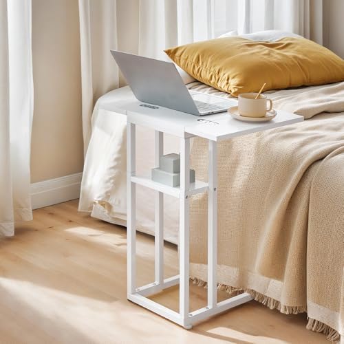 HOOBRO Foldable C Shaped End Table, C Shaped Side Table with Storage Shelf, Slide Under Couch Table for Sofa, Small Spaces, for Living Room, Bedroom, Easy Assembly, White WW29SF01 - Image 4