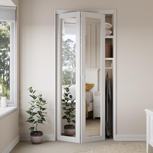 Bifold Doors for 28" x 80" Opening, Mirror Interior Folding Closet, White - Image 3