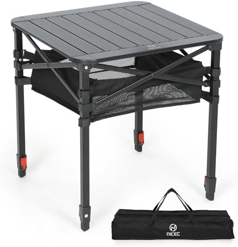 Nice C Aluminum Square Adjustable Height Camping Folding Table(20'' M Size) by NiceC