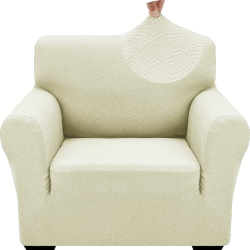ZNSAYOTX 1 Piece Jacquard Chair Slipcovers for Living Room High Stretch Chair Covers with Arms Anti Slip Pets Friendly Couch Sofa Armchair Cover Furniture Protector (Small, New Pattern Light Beige) by ZNSAYOTX