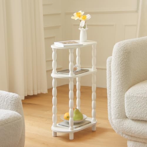 MaxSmeo Narrow Side Table, Small End Table with 3-Tier Open Shelf, White - Image 2