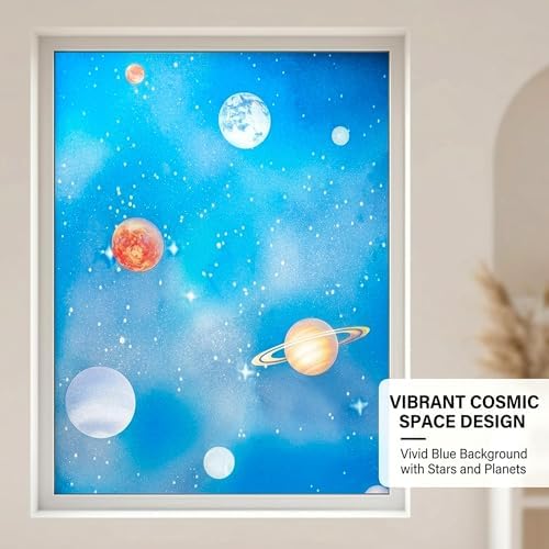 Galaxy Planet Stained Glass Blue Window Film Privacy No Glue 23.6x78.7in - Image 2