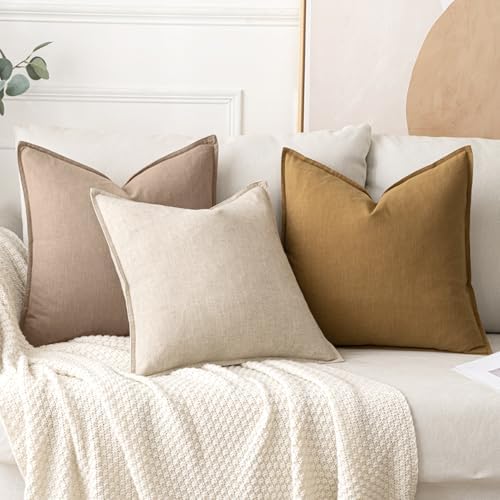 MIULEE Decorative Linen Pillow Covers 18x18 Inch Camel - Image 4