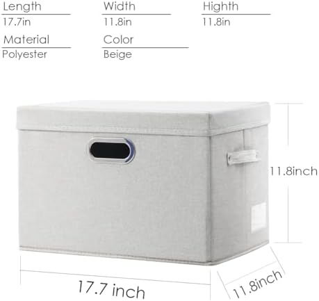 PRANDOM Large Collapsible Storage Bin with Lid [1-Pack] Fabric Foldable Storage Box Organizer Container Basket Cube with Cover for Home Bedroom Closet Office Beige (17.3x11.8x11.8) - Image 4
