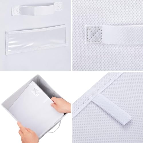 Fabric storage cubes (Set of 8) 11 Inch Cube Storage Bin, Cube storage with 8 Labels Window Cards & a Pen, Foldable cube Organizer bins,11x11 Storage bin, Cubby Organizer Boxes, White - Image 2