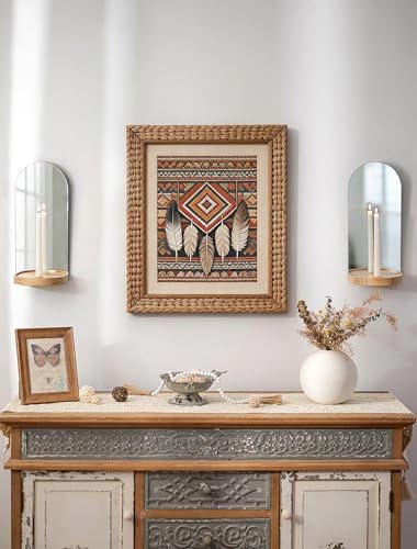 Arch Mirror Wall Candle Holder Set of 2 with Natural Wood Shelf - Image 3