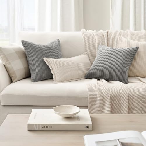 Topfinel Decorative Throw Pillow Covers Cushion Cases, Set of 4 Soft Velvet Modern Double-Sided Designs, Mix and Match for Home Decor, Pillow Inserts Not Included (12x12 inch, Grey) - Image 4