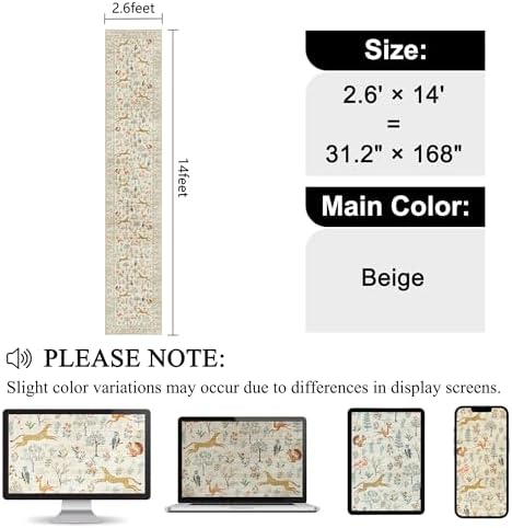 DUKINO 2.6x14 Runner Rug for Hallway, Washable Animal Rug Non Slip, Beige - Image 2
