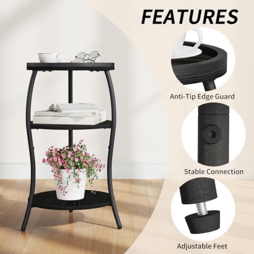 YINMIT 3 Tier Small Round Side Table, Black Compact End Table with Tray Top - Image 6