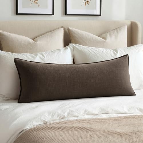 MIULEE Decorative Linen Lumbar Pillow Cover 14x36 Inch Dark Coffee by MIULEE
