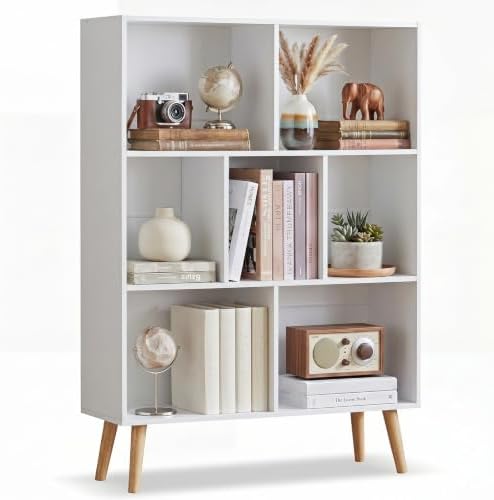 YAHARBO White Bookshelf,3 Tier Book Shelf with Legs, 7 Cube Minimalist Bookcase,Storage Organizer Shelves Display Bookcases for Bedroom,Living Room by YAHARBO