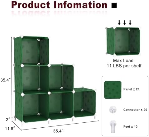 UNKU 6 Cube Storage Organizer, Closet Organizer Storage Shelves,Green - Image 3