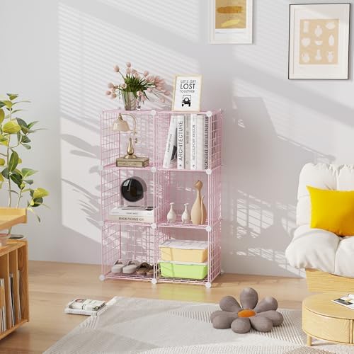 C&AHOME Wire Cube Storage, 6 - Cube Organizer Metal C Grids, Units, Pink - Image 6