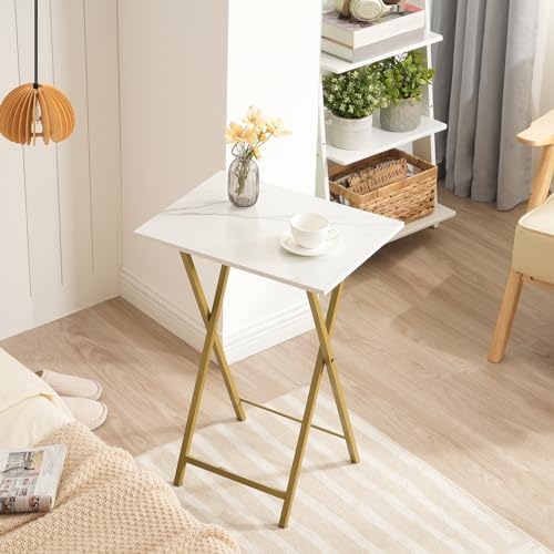 HOOBRO Folding TV Tray Tables, Set of 4 TV Trays with Storage Rack, Industrial Side Table for Eating at Couch, Foldable Snack Table for Small Space, Easy Assembly, Marble and Gold DM50BZ01 - Image 5