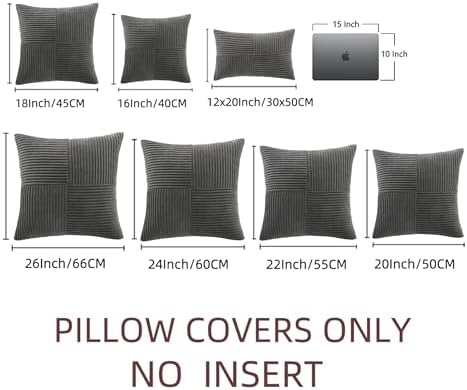 Fancy Homi 2 Packs Dark Gray Euro Decorative Throw Pillow Covers 28x28 Inch for Couch Bed Sofa, Rustic Farmhouse Boho Home Decor, Soft Corss Corduroy Patchwork Textured Square Cushion Case 71x71 cm - Image 6