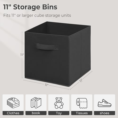 11 Inch Fabric Storage Cubes, Sturdy Foldable Storage Bins, Heavy Duty Cube Organizer for Clothes, Blankets, Shelves, Closets, Bedroom, Living Room, Black, 7 Pack - Image 2