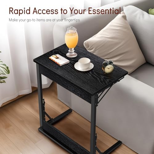 Tatub 24" TV Tray Table Set of 4, Folding C Shaped End Table, Small Sofa Side Laptop Desk for Living Room, Bedroom, Black - Image 3