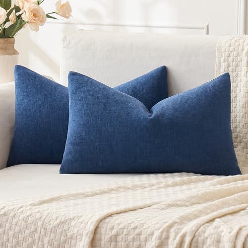 MIULEE Navy Blue Chenille Couch Lumbar Throw Pillow Covers, 12x20 by MIULEE