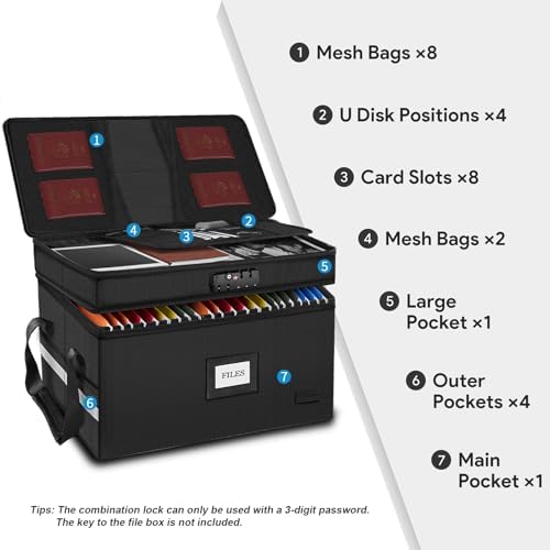Large Fireproof Document Box with Lock, 2 Layer File Storage Organizer Box - Image 3