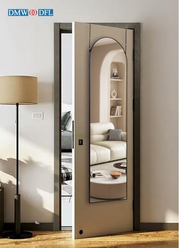 DMWOODFL Over The Door Full Length Arched Mirror - 14"x48", Tempered Glass & Aluminum Frame, No Drill Installation for Bedroom, Bathroom, Closet, Entryway (Black) - Image 6