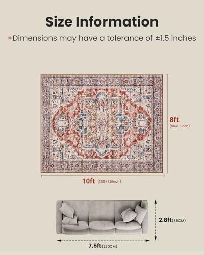 AMADA HOMEFURNISHING 8x10 Washable Area Rug, Low-Profile Large Area Rug with Non-Slip Backing & Durable Edge Binding, Vintage Large Rugs for Living Room, Bedroom, Dinning Room - Image 2