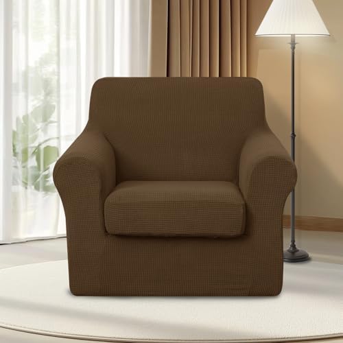 U-NICE HOME 2 Pieces Chair Covers Stretch Chair Slipcover, Brown - Image 2