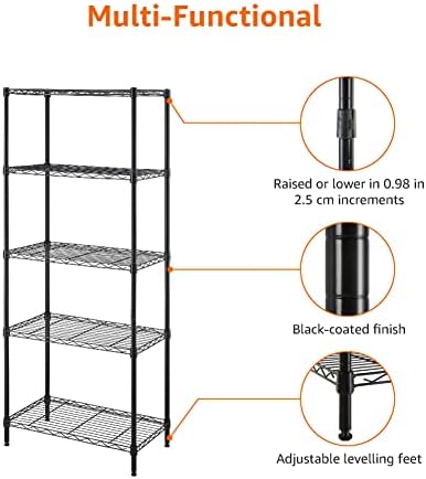 Amazon Basics 5-Shelf Multipurpose Adjustable Steel Garage Shelving Unit, Storage Rack for Kitchen, 200 lbs Per Shelf, Easy Assembly, 13.4"D x 23.2"W x 60"H, Black - Image 6