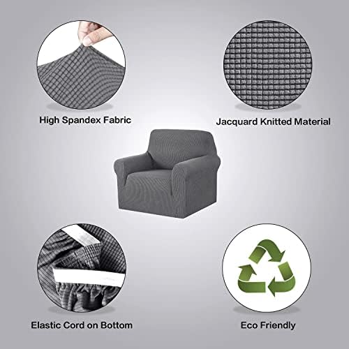 H.VERSAILTEX Stretch Chair Slipcover Sofa Cover Furniture Protector Cover High Spandex Small Checks Knitted Jacquard Sofa Cover Chair Covers for Living Room (Armchair 31"-40", Grey) - Image 4
