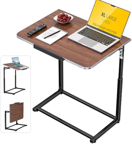 Tv Tray Table Set of 2,Extra Large Dinner Food Tray Table,Couch&Bed Eating Desk,Heavy Duty Folding Laptop Side Table with 8Height&90° Tilt Adjustable,C-Shaped End Table with Phone Slot Walnut by Unknown
